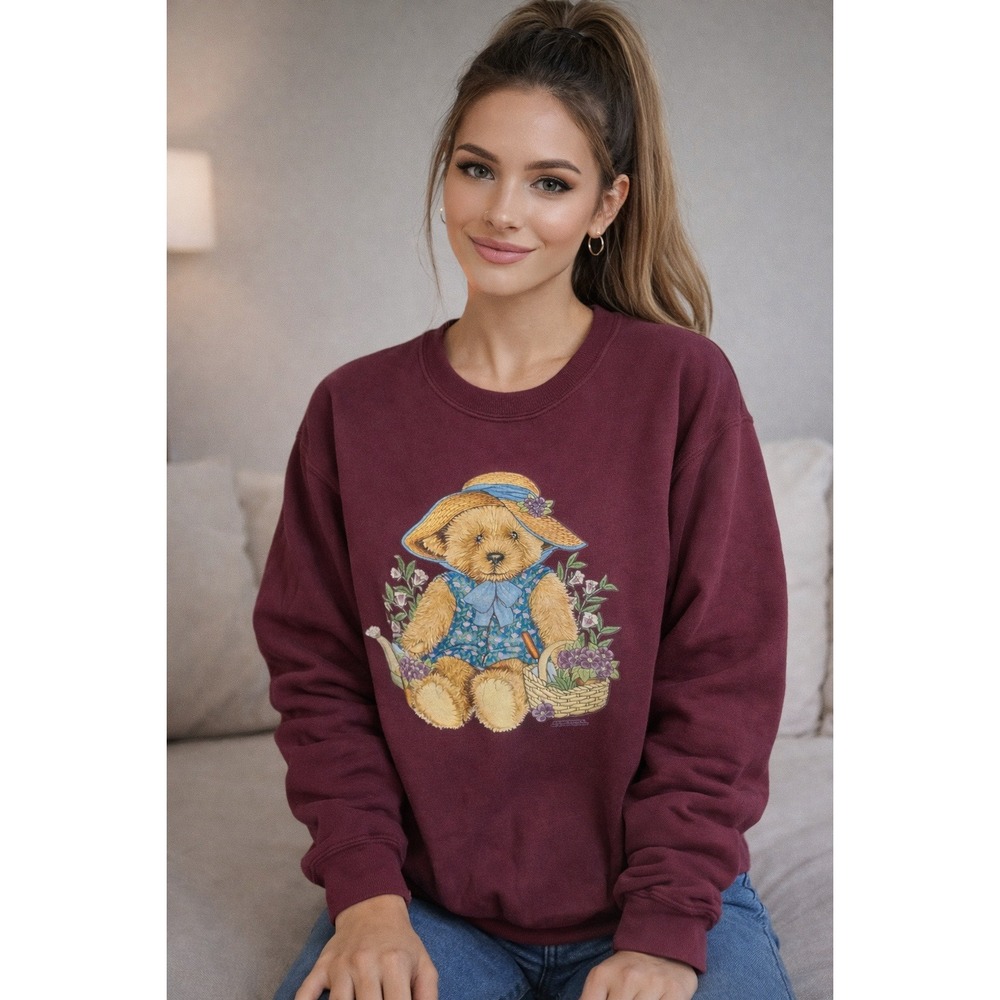 Jerzees Womens Burgundy Teddy‎ Bear Graphic Sweatshirt 2X